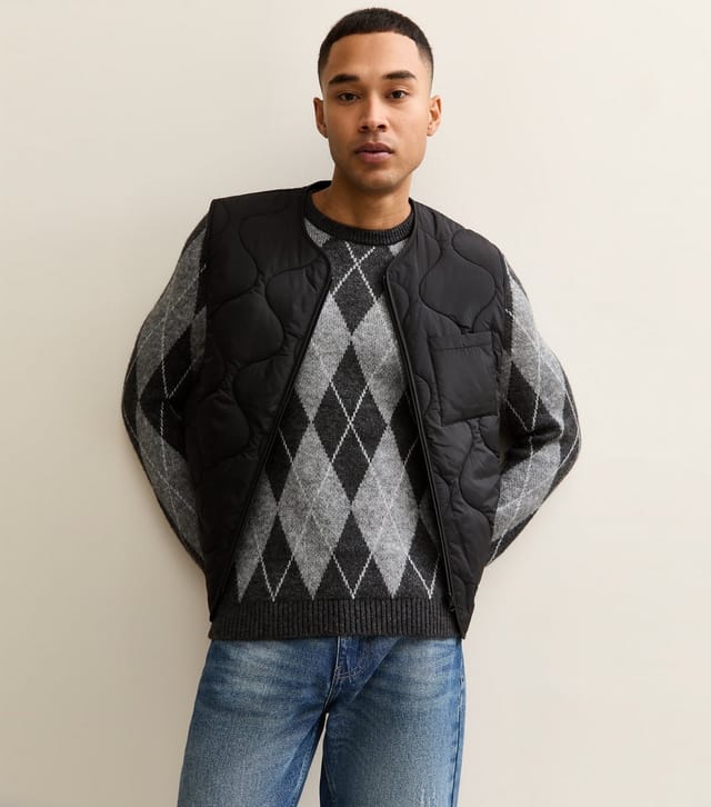 New Look Men's Black Regular Quilted Patch Pocket Gilet New Look - 3