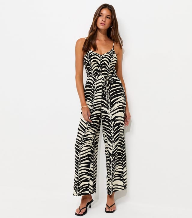 New Look Women's Black Abstract Print Shirred Wide Leg Jumpsuit New Look - 3