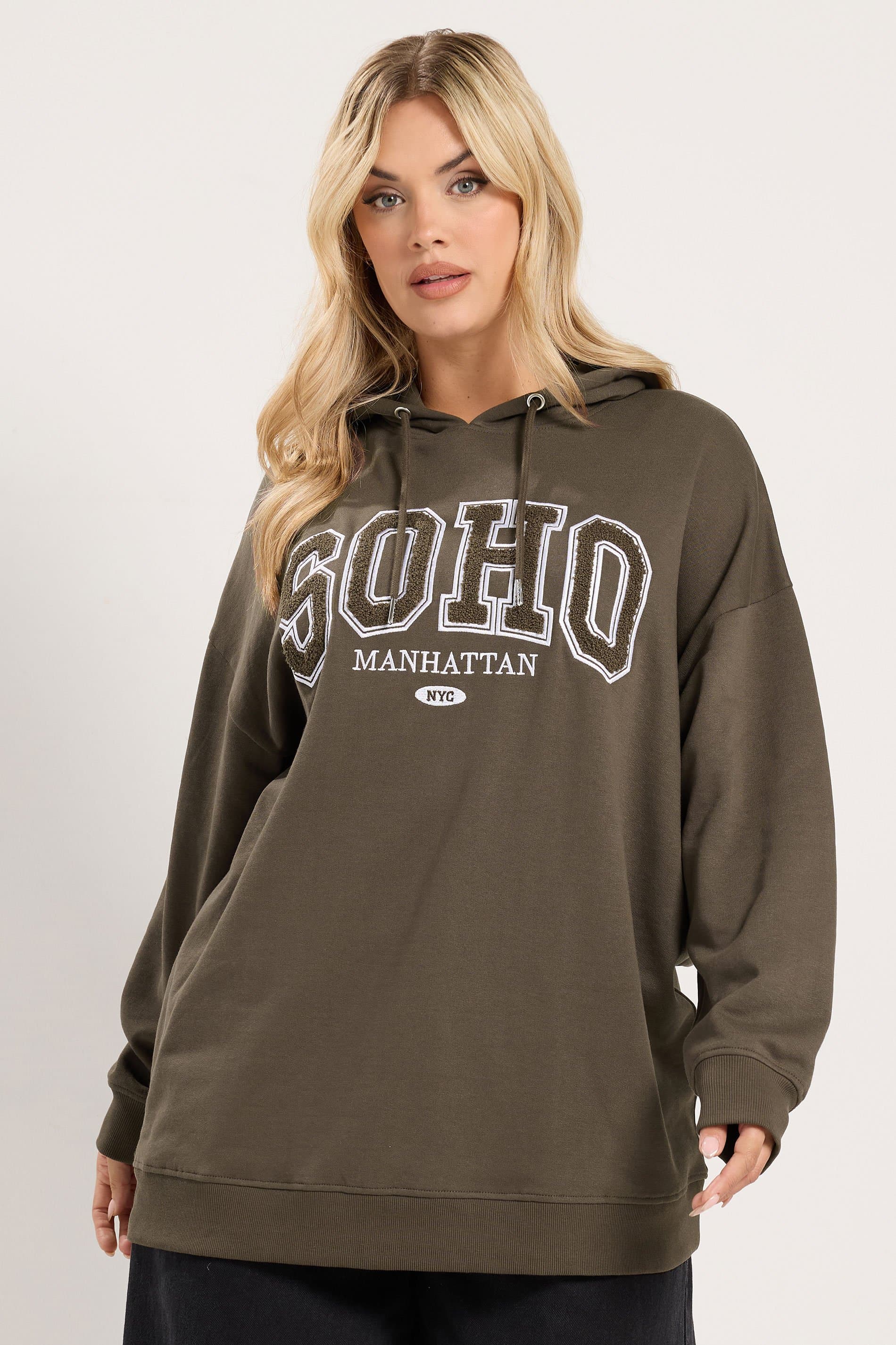 Yours Plus Size Chocolate Brown 'Soho' Applique Hoodie