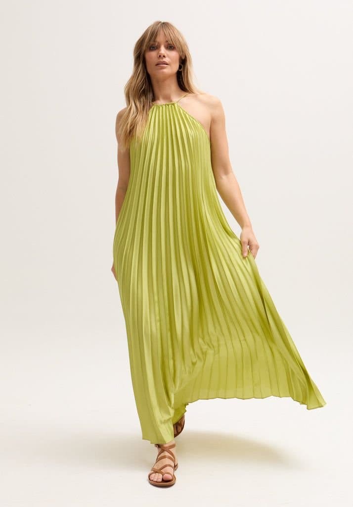 Lily and Lionel Lily and Lionel Women's Philomena Halter Neck Pleated Maxi Dress In Orange in Green