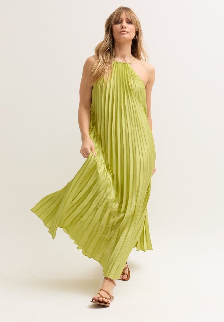 Lily and Lionel Lily and Lionel Women's Philomena Halter Neck Pleated Maxi Dress In Orange in Green - 3
