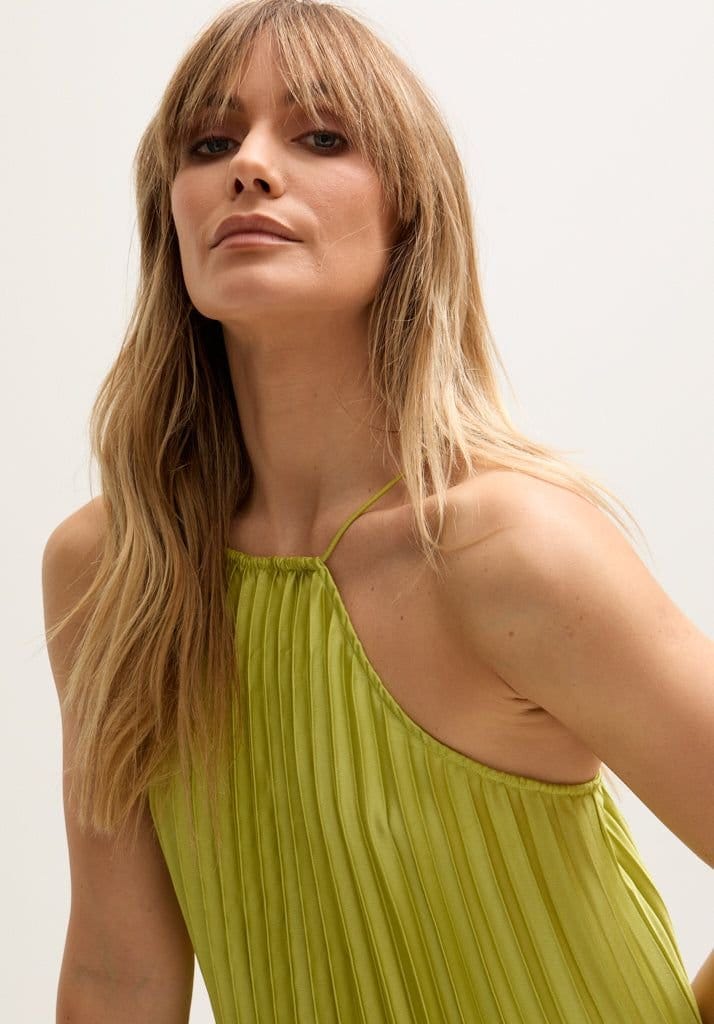 Lily and Lionel Lily and Lionel Women's Philomena Halter Neck Pleated Maxi Dress In Orange in Green - 4