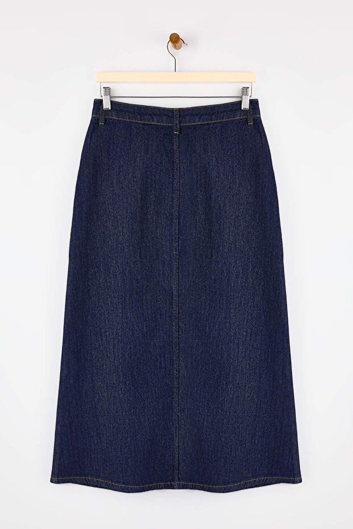WOVCOR WOVCOR Women's Button Front Denim Midi Skirt in Dark Blue - 2