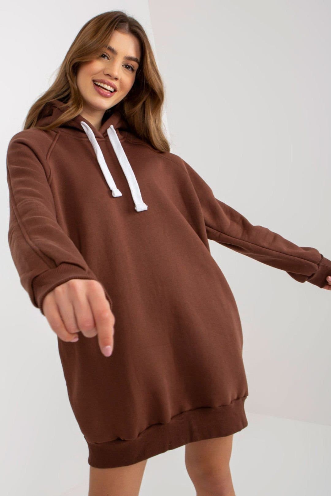 Love Lace Love Lace Women's Long Hooded Sweatshirt Sweater with Pockets in Brown