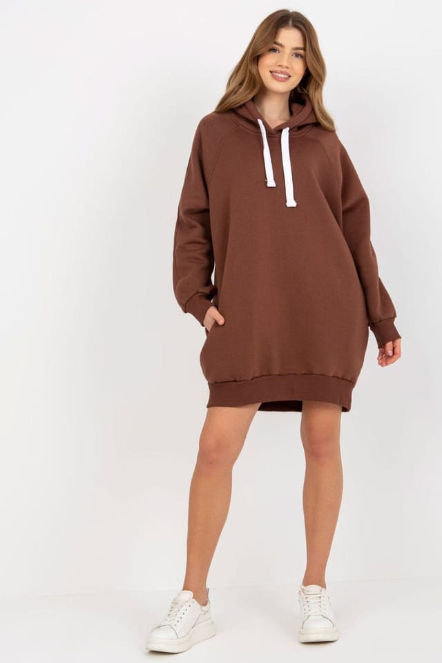 Love Lace Love Lace Women's Long Hooded Sweatshirt Sweater with Pockets in Brown - 2