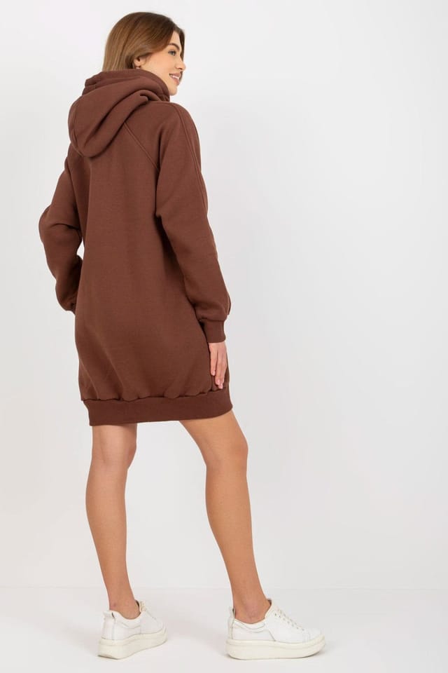 Love Lace Love Lace Women's Long Hooded Sweatshirt Sweater with Pockets in Brown - 3