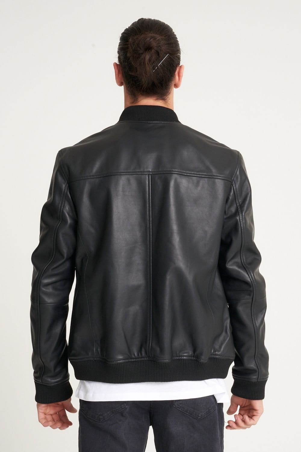 Barneys Originals Barneys Originals Men's Fine Milled Leather Bomber Jacket in Black - 4