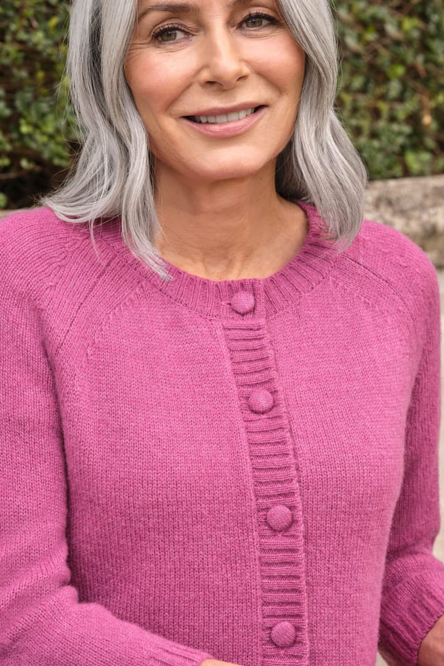 WoolOvers WoolOvers Women's Wool Blend 3/4 Sleeve Cardigan in Magenta - 2