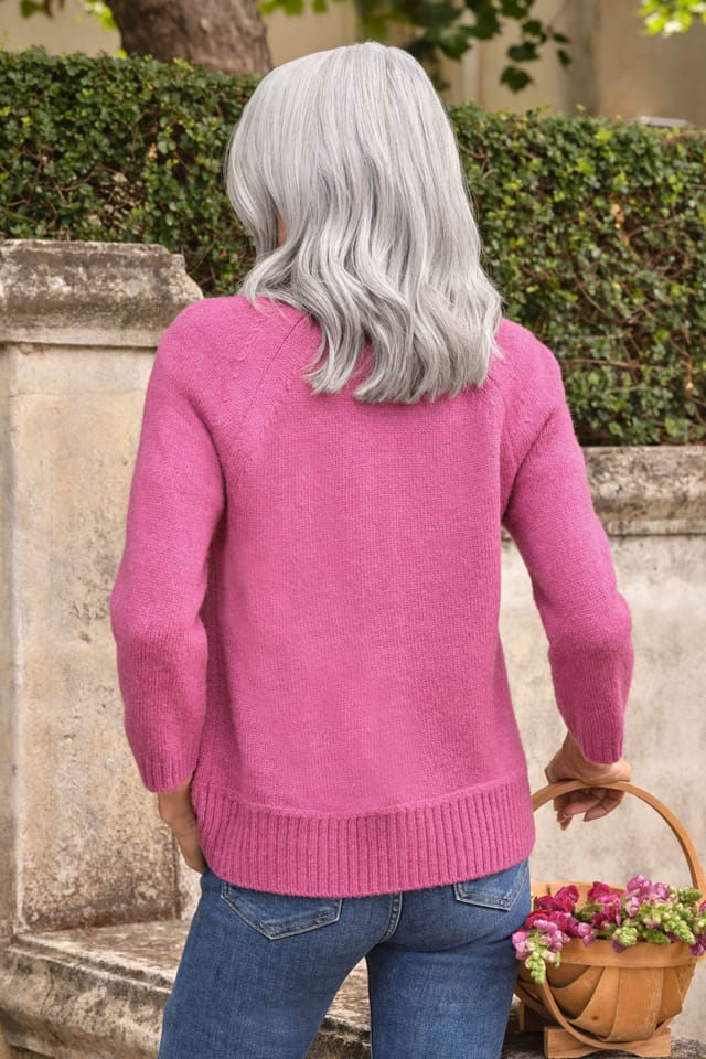 WoolOvers WoolOvers Women's Wool Blend 3/4 Sleeve Cardigan in Magenta - 3