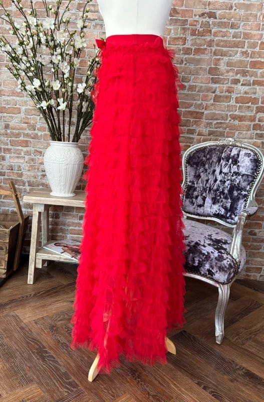 Choklate Choklate Paris BNWT Red Layered Tulle Ruffle Maxi Skirt Size S - 1