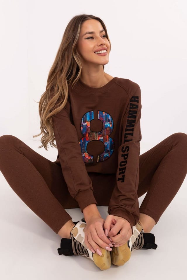 Love Lace Love Lace Women's Everyday Cotton Sweatshirt & Leggings Set in Brown - 2