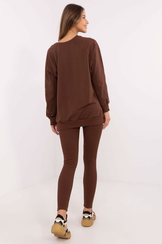 Love Lace Love Lace Women's Everyday Cotton Sweatshirt & Leggings Set in Brown - 3
