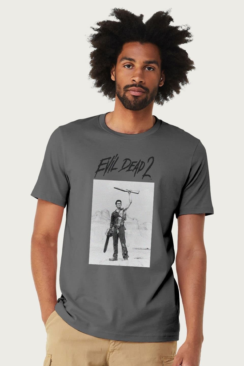 Evil Dead Evil Dead Men's Black Text Logo 2 T-Shirt in Charcoal