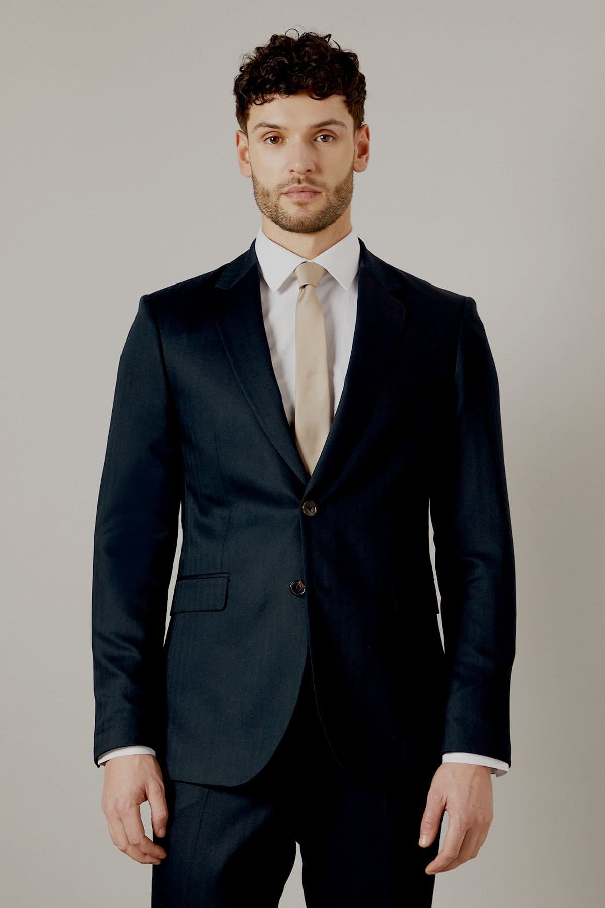 Burton Burton Men's Navy Herringbone Tailored Fit Suit Jacket