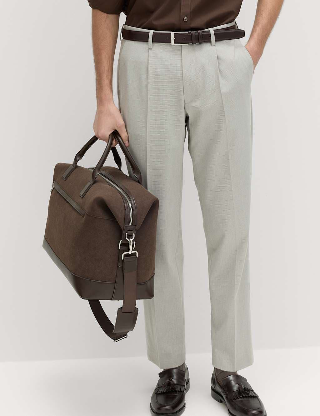 Marks & Spencer M&S Grey Tailored Fit Puppytooth Trousers