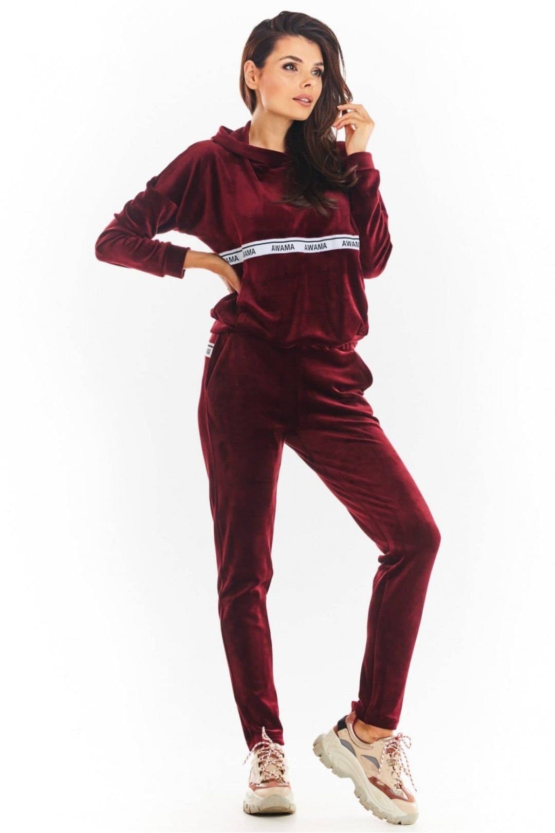 Love Lace Love Lace Women's Velour Tracksuit Trousers with Pockets in Burgundy