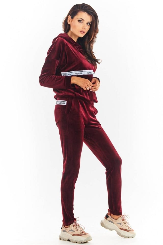 Love Lace Love Lace Women's Velour Tracksuit Trousers with Pockets in Burgundy - 2