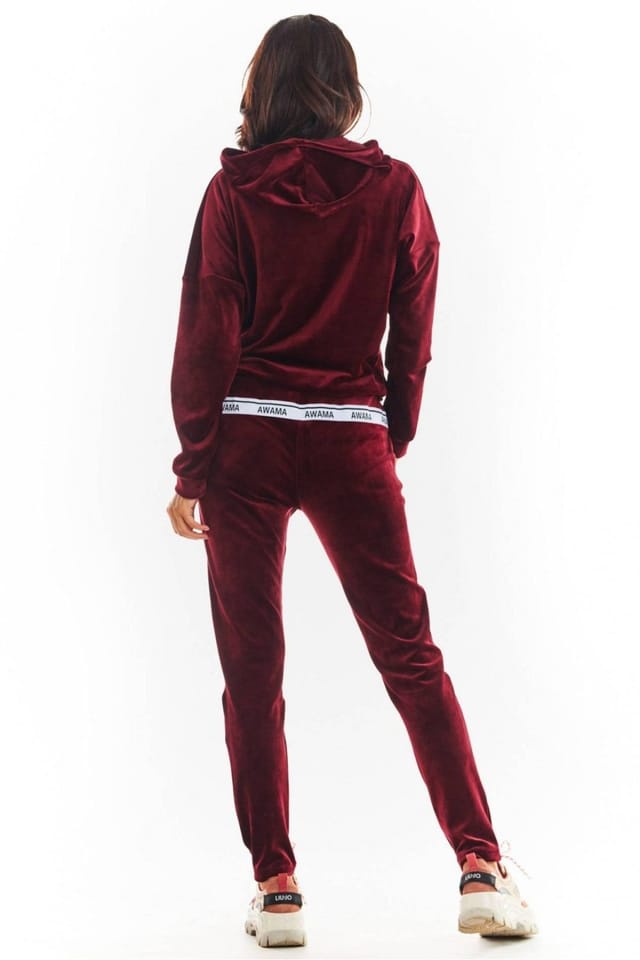 Love Lace Love Lace Women's Velour Tracksuit Trousers with Pockets in Burgundy - 3