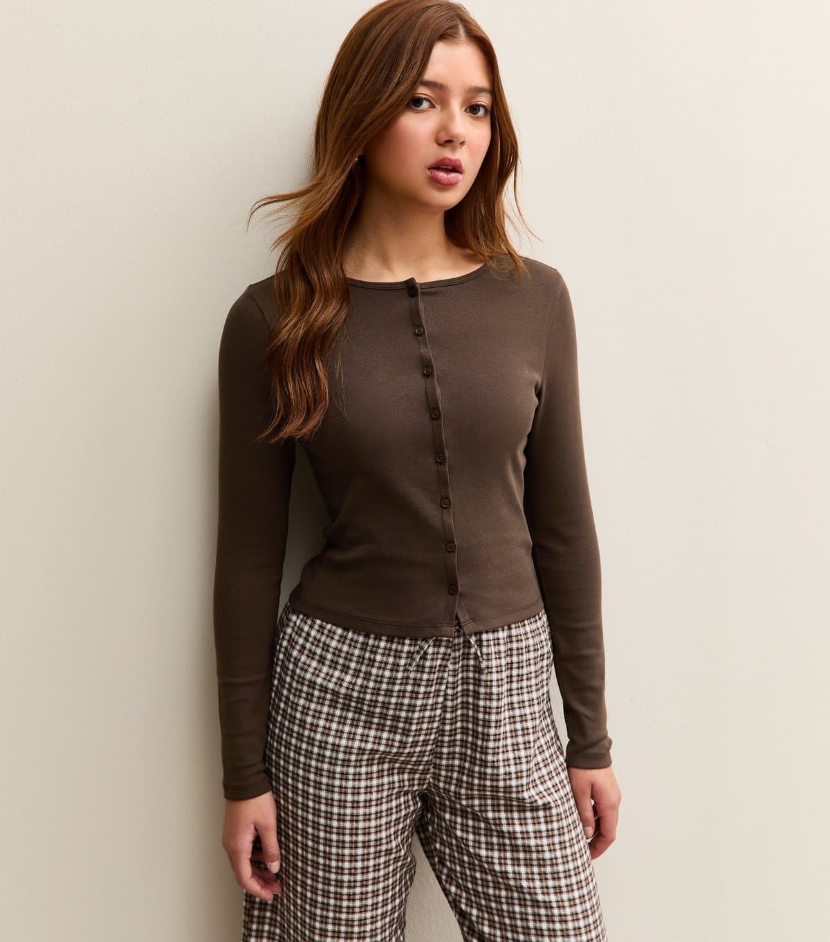 New Look New Look Dark Brown Button-Through Long Sleeve Top