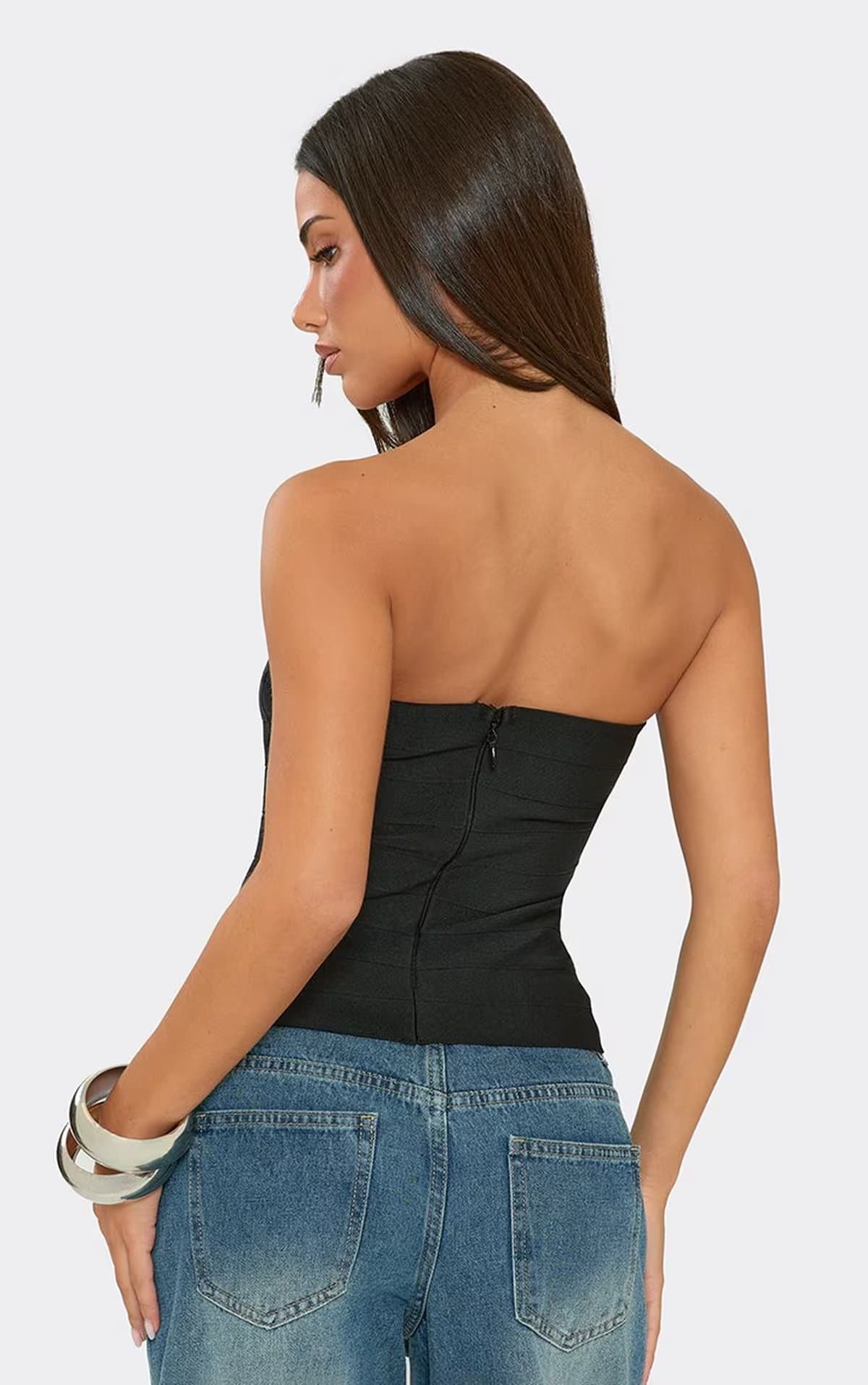 EGO Bandeau Cut Out Bust Detail Top In Black Bandage, Women's Size UK 6