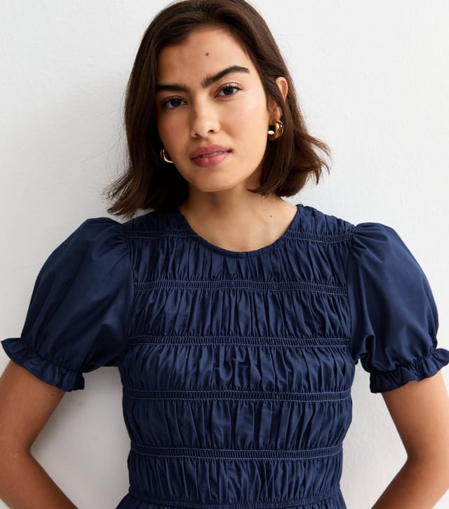 New Look Women's Navy Shirred Poplin Midi Dress New Look - 3