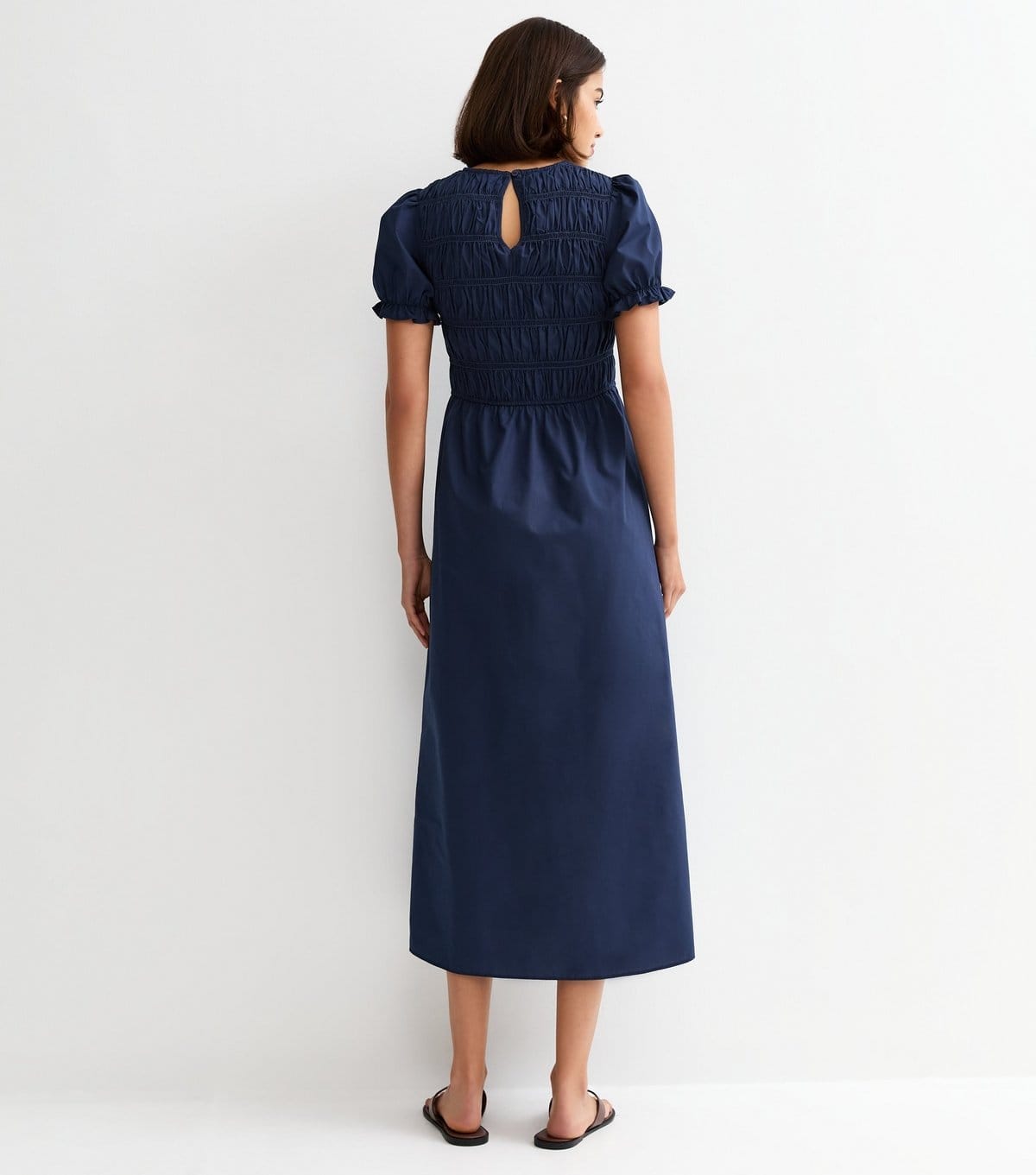 New Look Women's Navy Shirred Poplin Midi Dress New Look - 4
