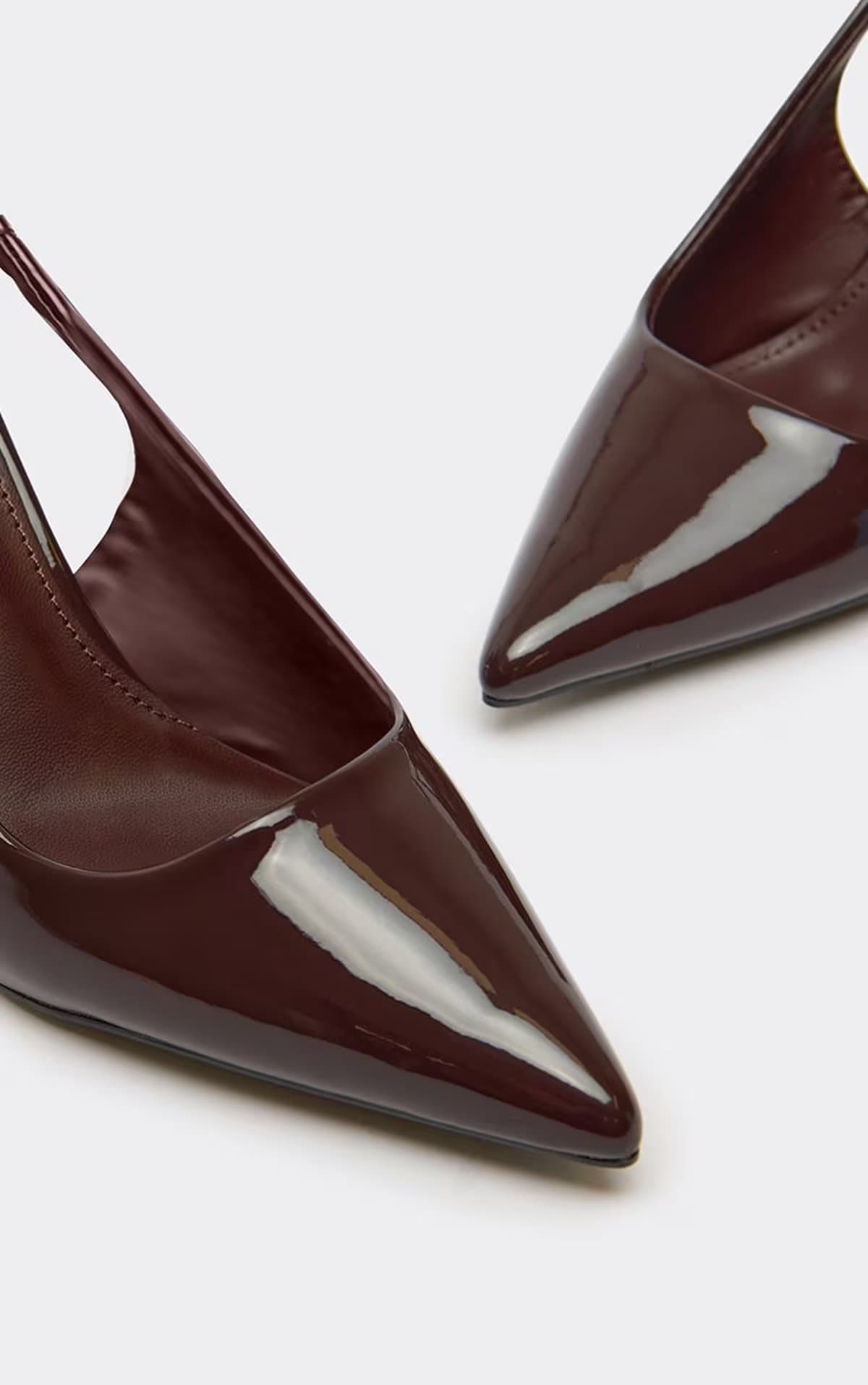 EGO EGO Brown Patent Pointed Toe Slingback Court Heels