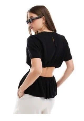 ASOS ASOS Black Open Back Ruched Peplum Top – UK 8