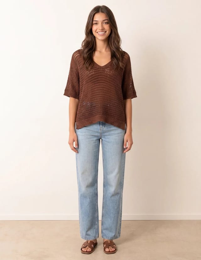 Blue Vanilla Metallic Crochet V Neck Top - 2