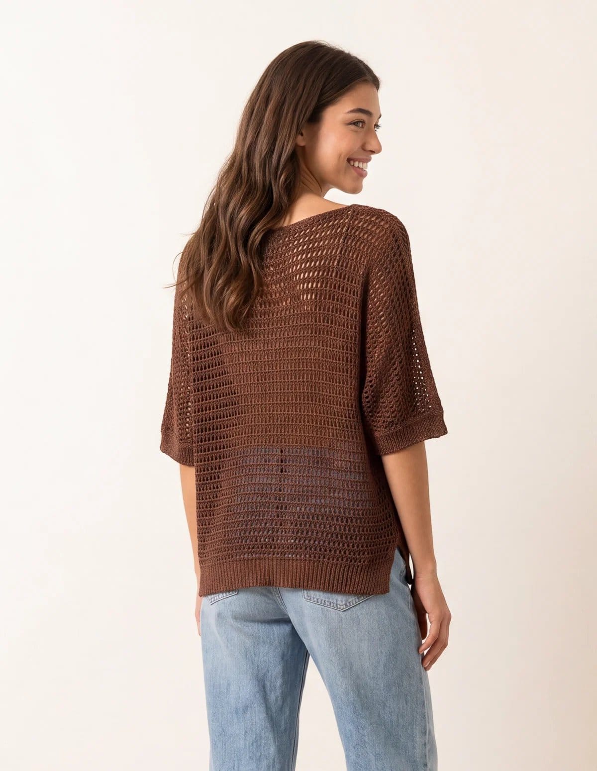 Blue Vanilla Metallic Crochet V Neck Top - 4