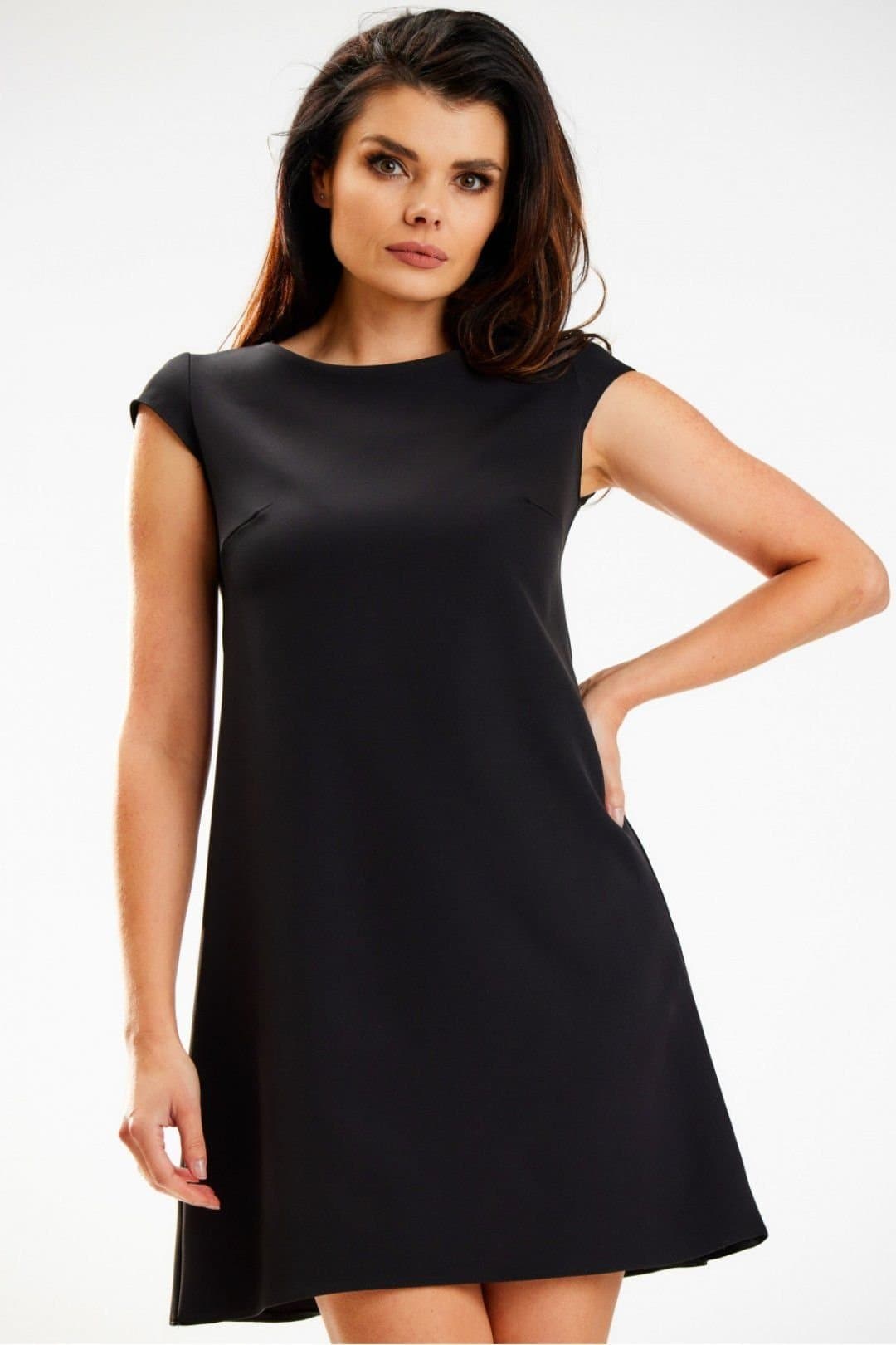 Love Lace Love Lace Women's Elegant Short Sleeve Mini Trapeze Dress in Black