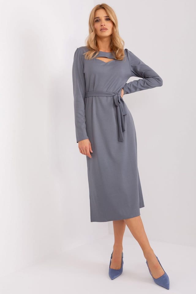 Love Lace Love Lace Women's Ribbed Tie Belt Midi Dress in Grey - 3