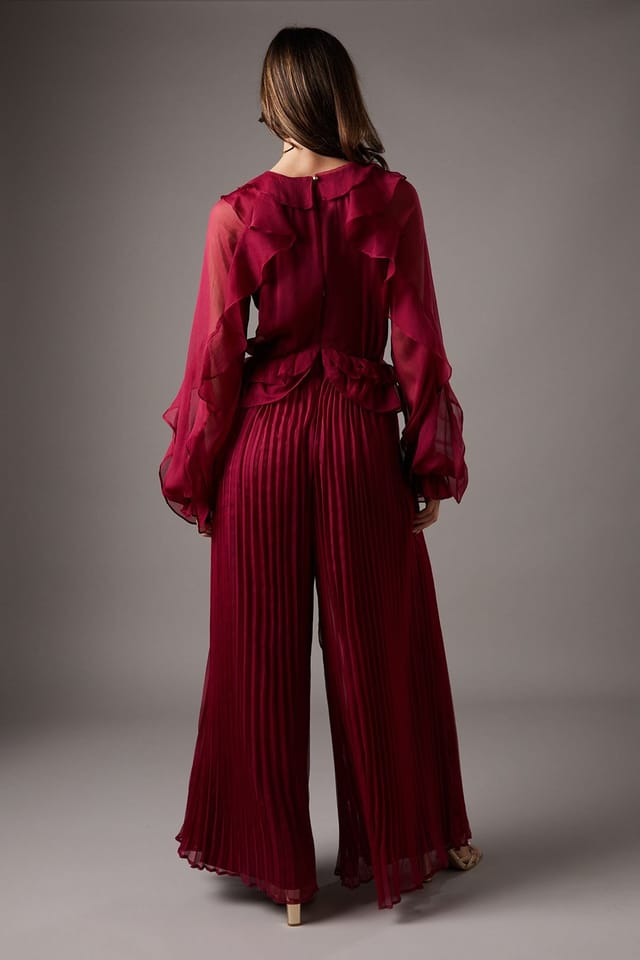 Coast Coast Women's Soft Chiffon Frill Jumpsuit in Berry - 3