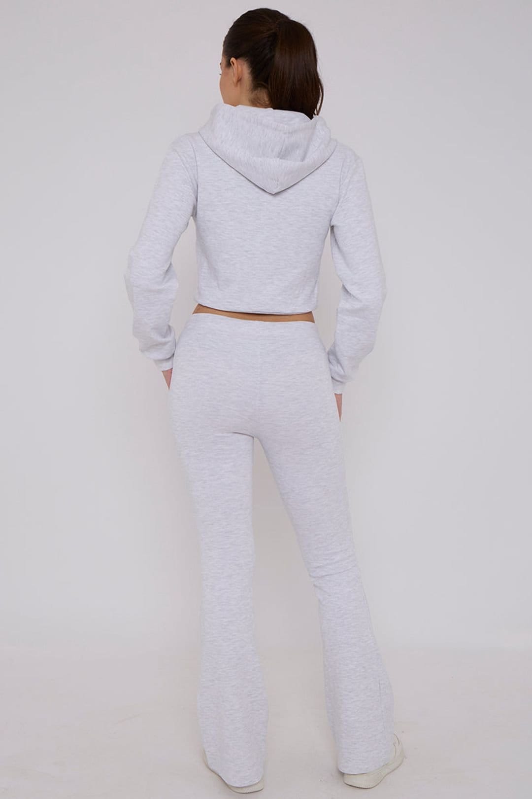 STYLEWISE STYLEWISE Women's Cropped Zip Hoodie & Flared Trouser Set - Interlock - Co-ord Set in Beige - 4