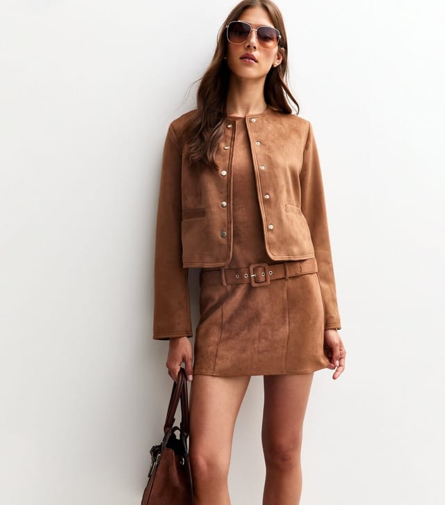 New Look Women's Tan Faux Suede Belted Mini Dress New Look - 3