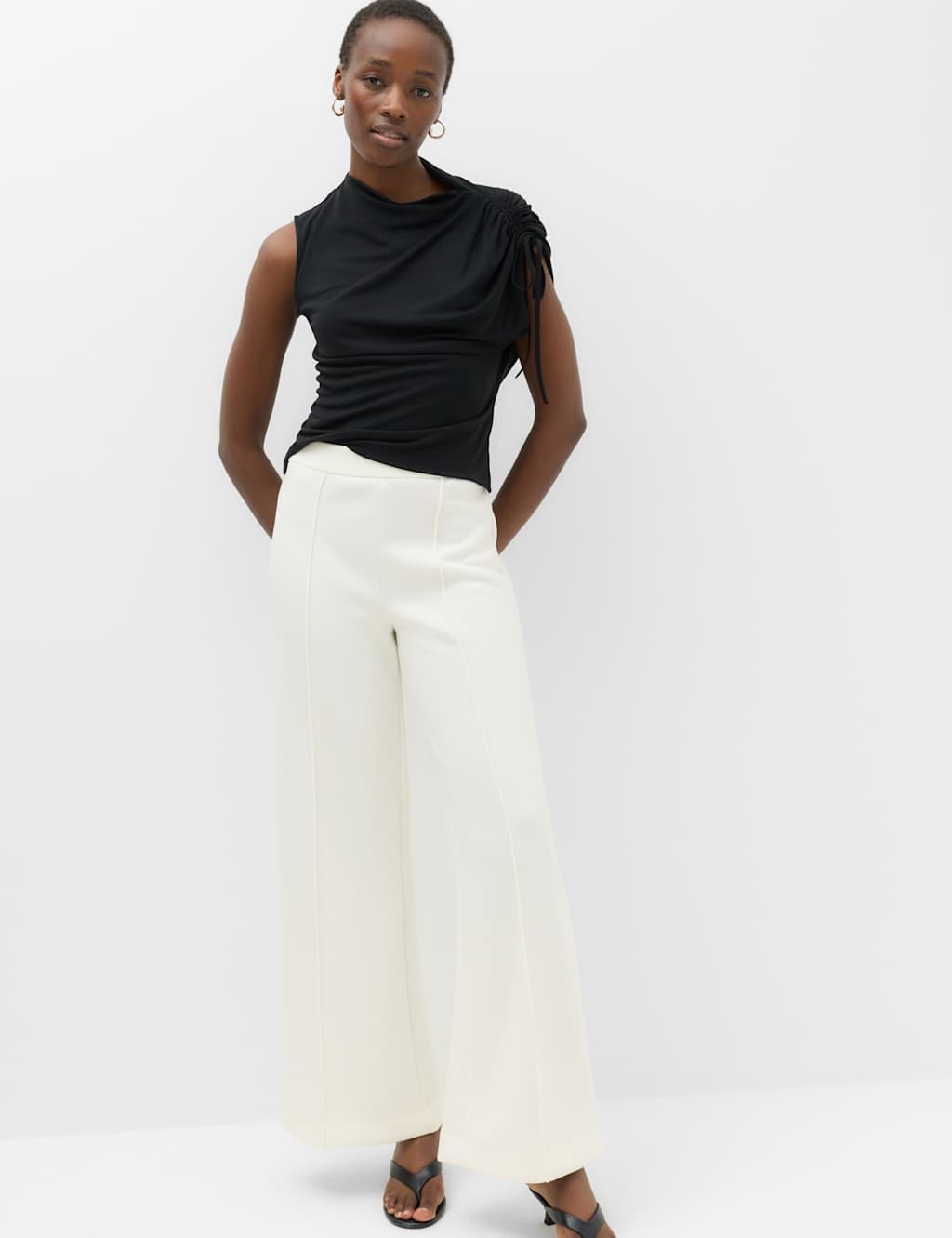 Marks & Spencer M&S Premium Jersey Seam Detail Wide Leg Trousers Ecru