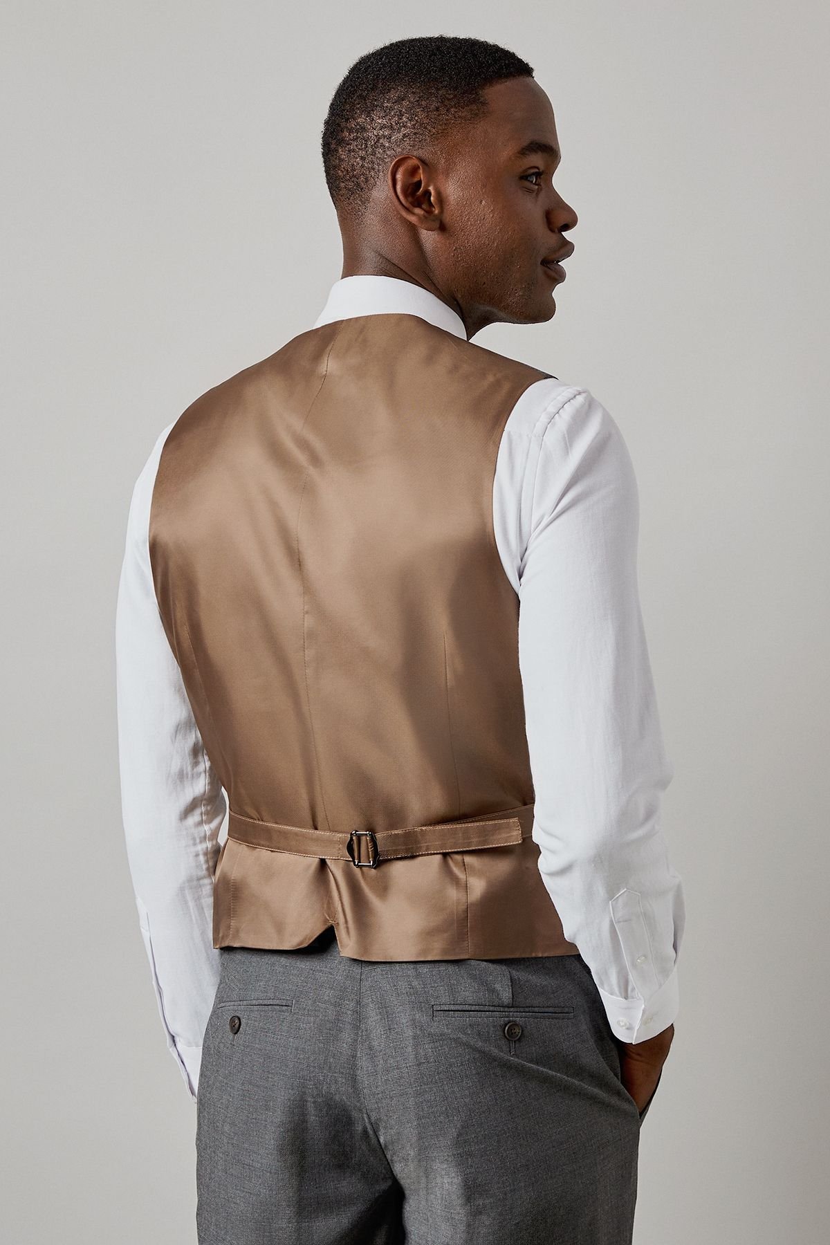 Burton Burton Men's Mid Grey Tonal Check Waistcoat - 3