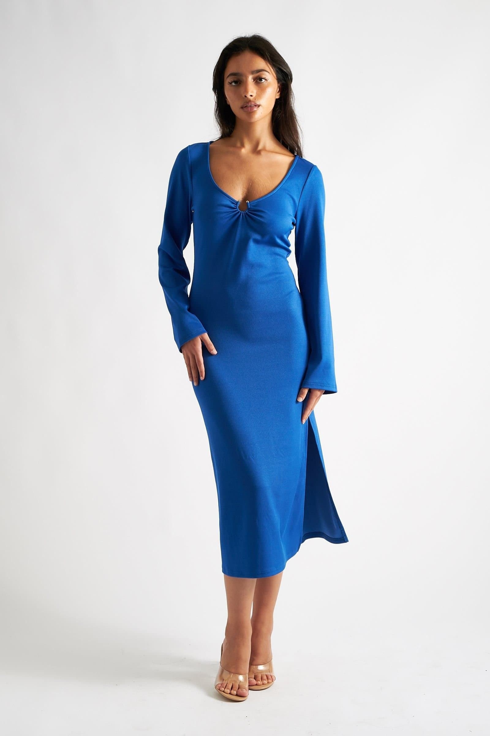 Louche Louche Women's Charley Blue Fine Rib Bodycon Midi Dress