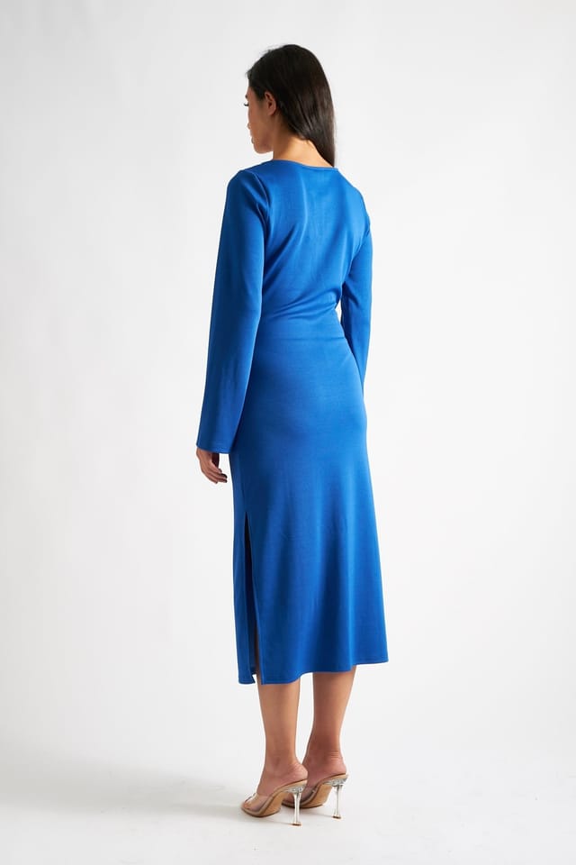 Louche Louche Women's Charley Blue Fine Rib Bodycon Midi Dress - 2