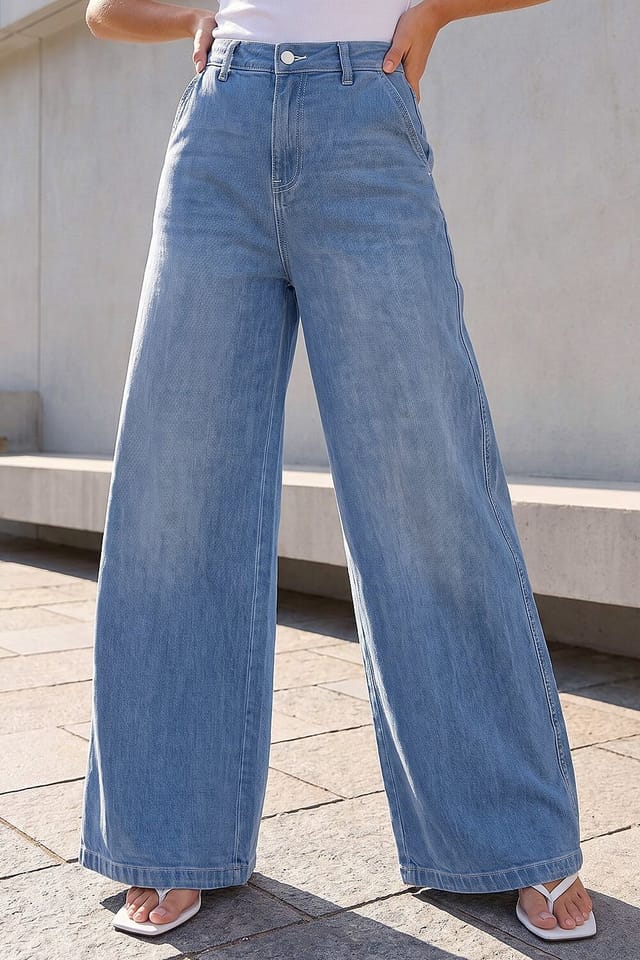 Dusk Dusk Women's Palazzo Jeans in Mid Blue - 2