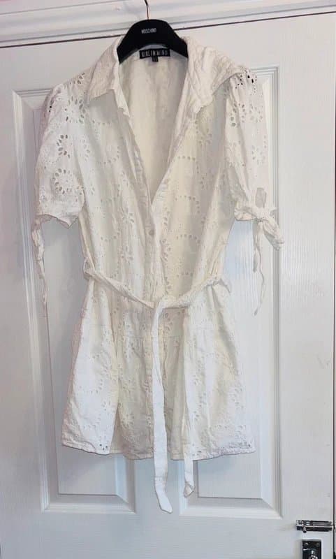 Girl in Mind Girl in mind cute brodery plunge shirt dress belted wedding hen do party holiday 12-14 same day post