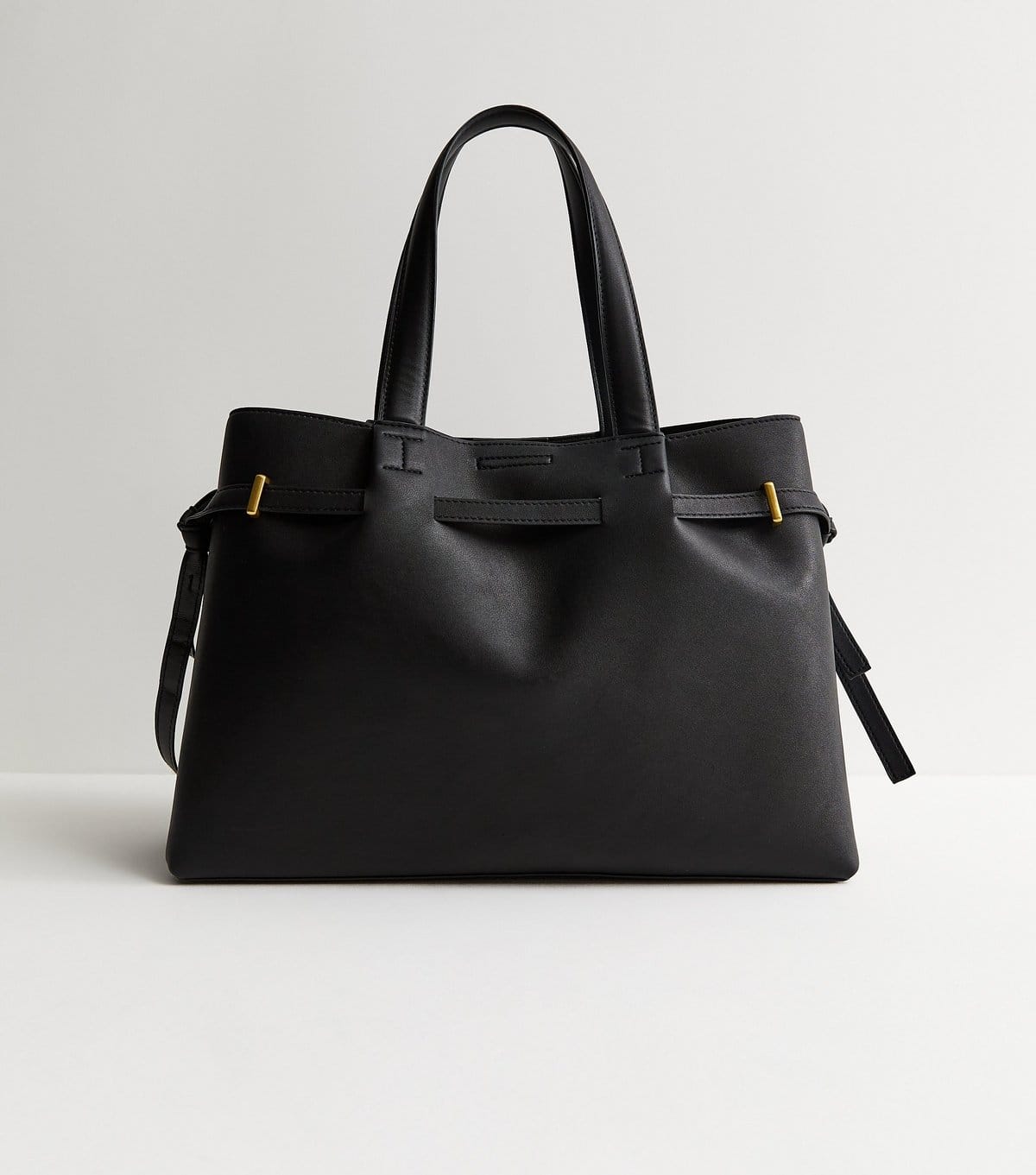 New Look Black Faux Leather Belted Padlock Tote Bag Vegan New Look - 4