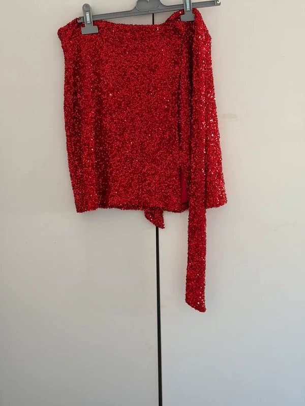 Never Fully Dressed Red sequin wrap skirt