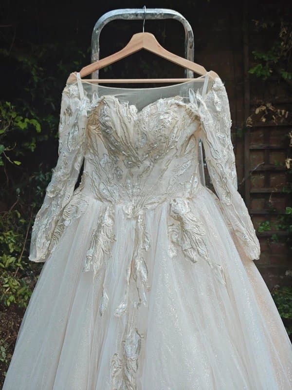 One Luxury Champagne Gold Wedding Dress Couture Ball Gown Beaded Corset Back UK 6–10