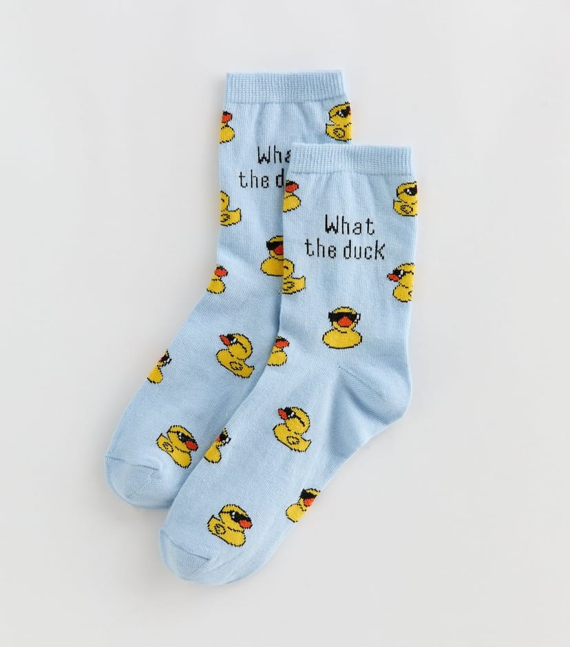New Look Mid Blue What The Duck Patterned Ankle Socks New Look - 1