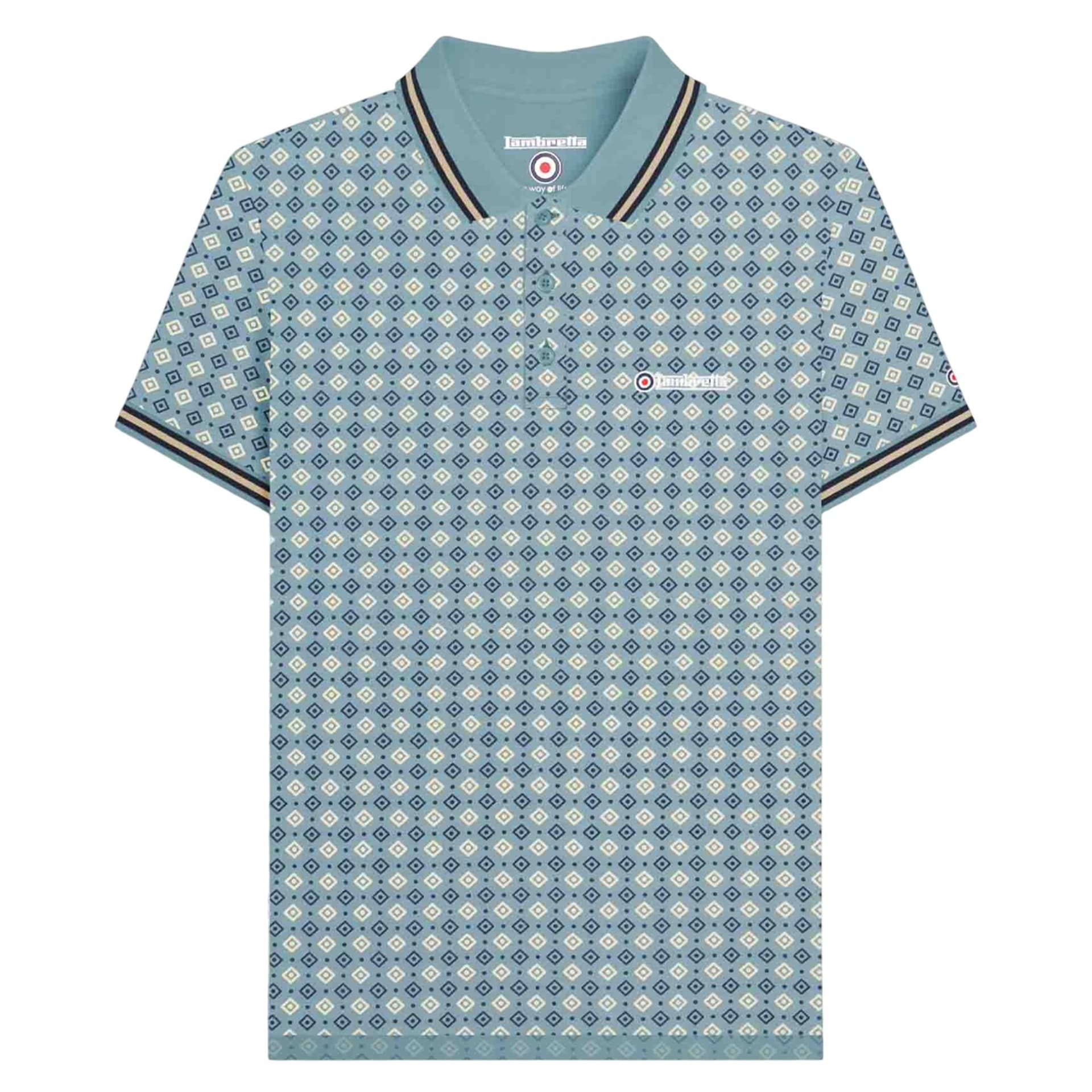 Lambretta Lambretta Men's SS25 Geometric Big & Tall Polo Shirt in Light Blue