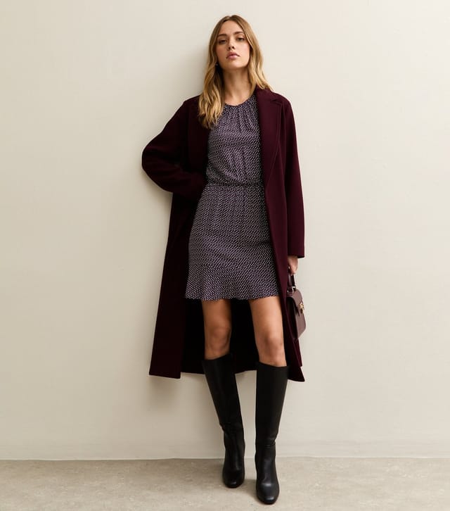 New Look Women's Burgundy Spotty Flared Hem Mini Dress New Look - 3
