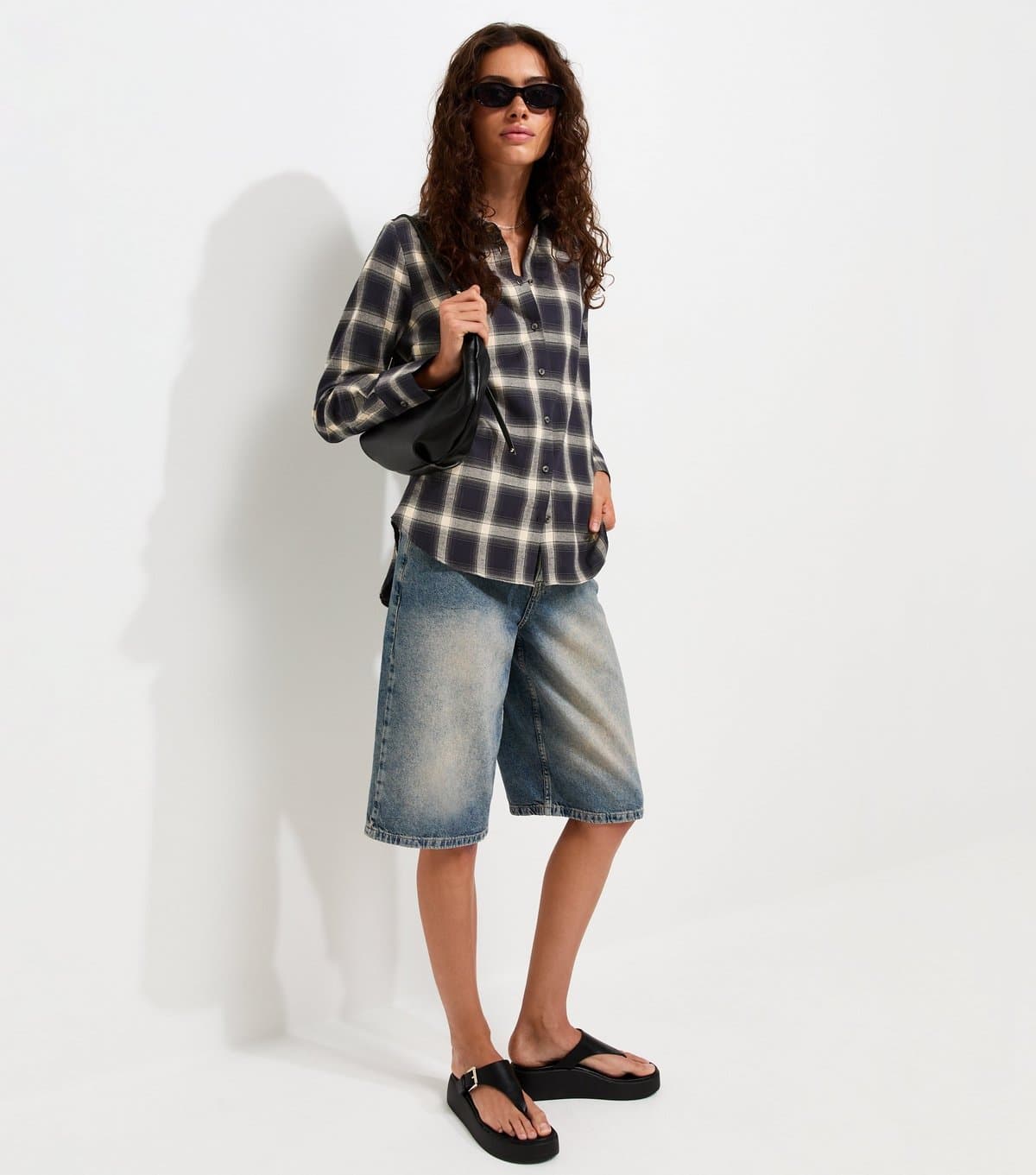 New Look Women's Blue Cotton Checked Long Sleeve Shirt New Look