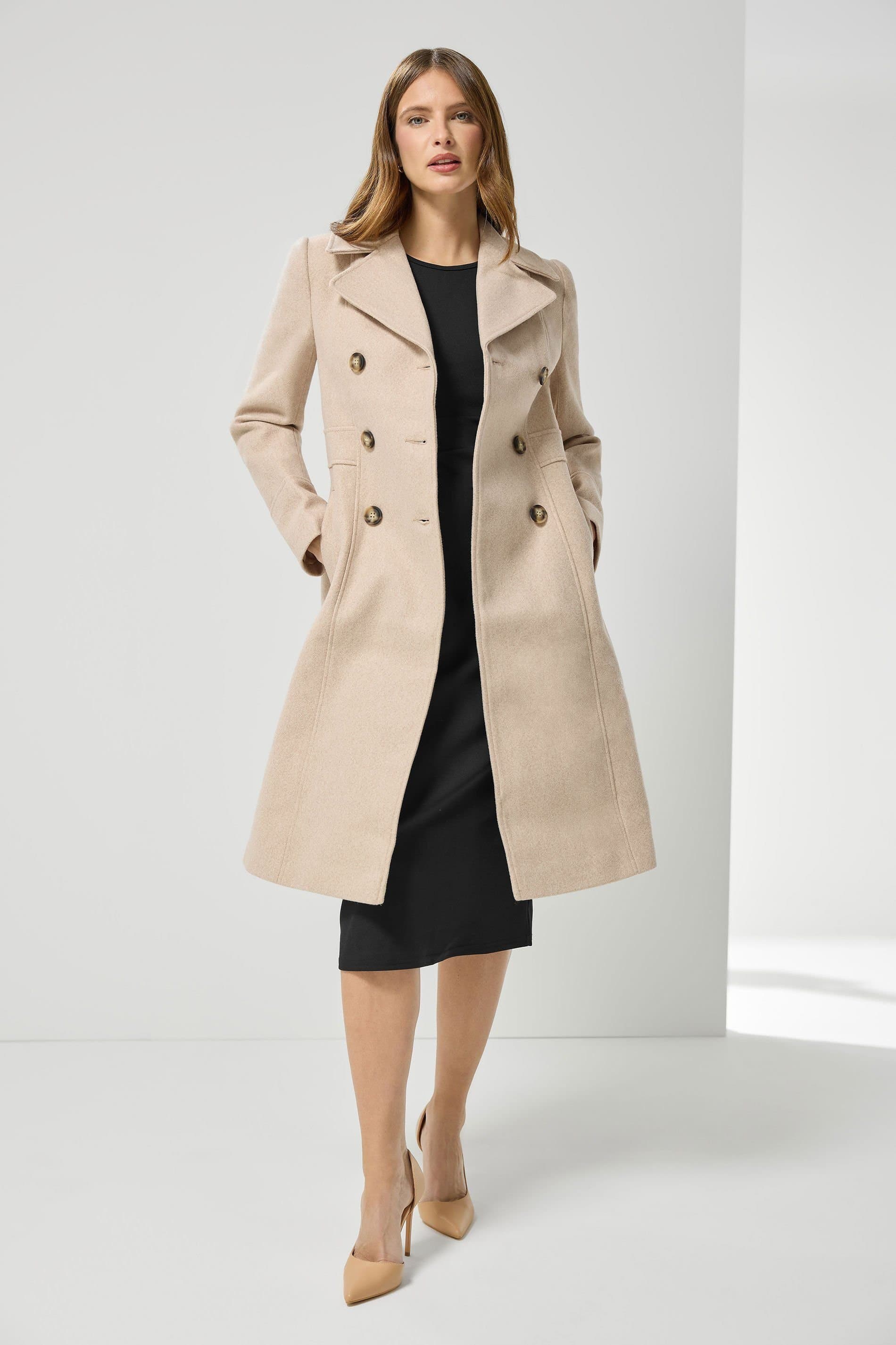 M&Co M&Co Women's Double Breasted Midi Coat in Natural