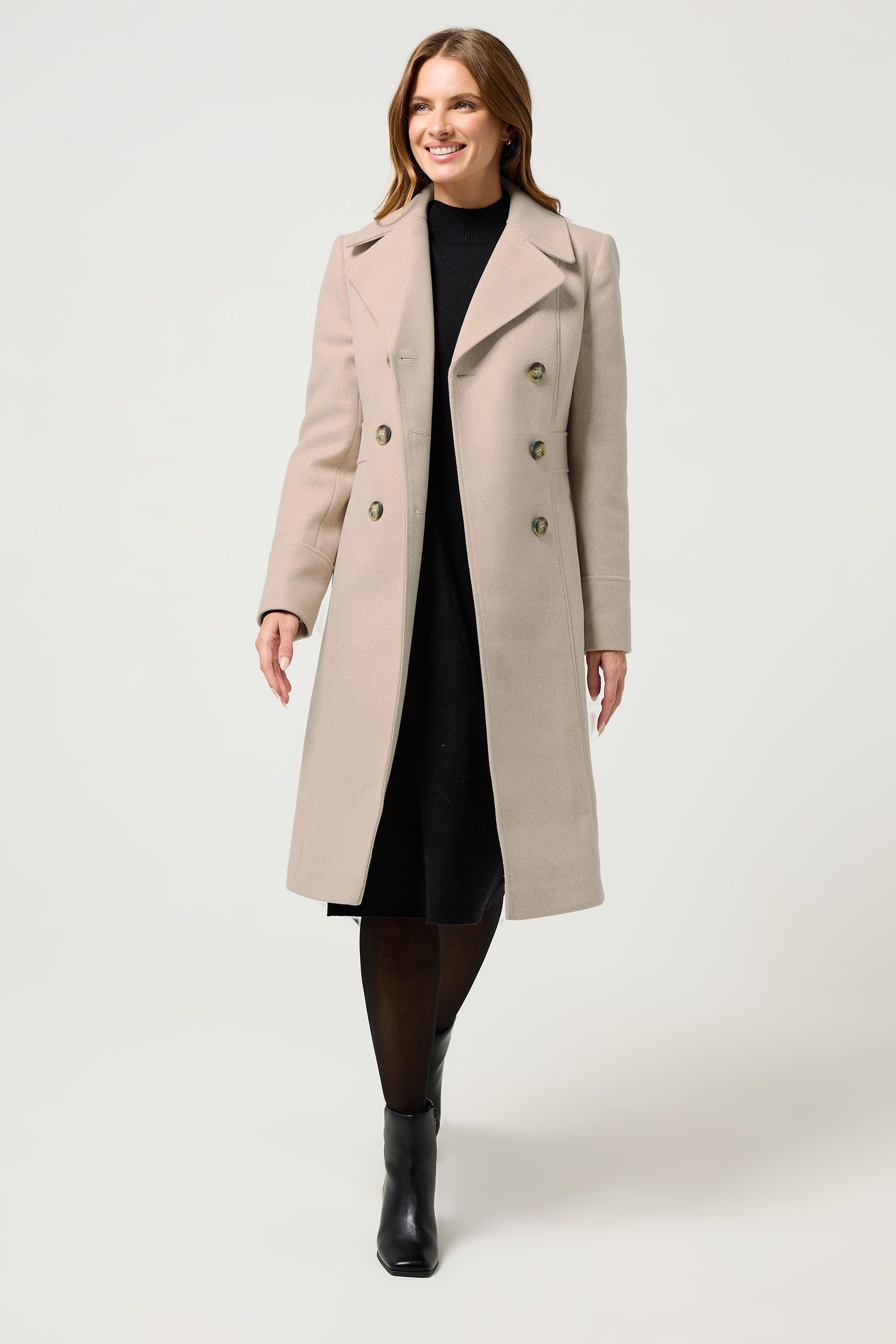 M&Co M&Co Women's Double Breasted Midi Coat in Natural - 4